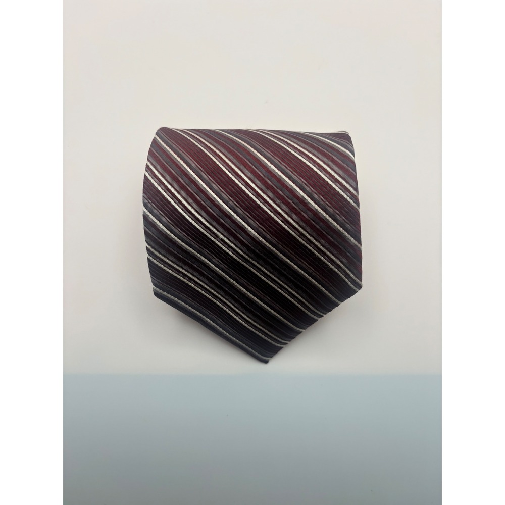 Metropolitan View Mens Silk Necktie Burgundy Grey White Diagonal Striped USA